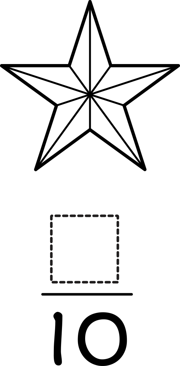 Star partitioned into 10 equal parts. Fraction: blank over 10.