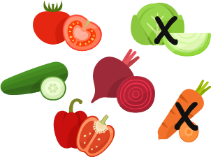 veggies with two crossed out