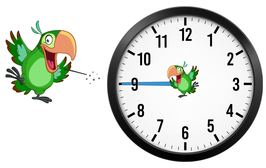 analog clock with minute hand on the 9