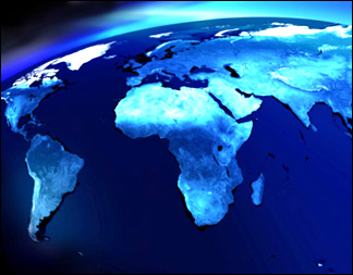 Blue Planet showing the oceans of the world.