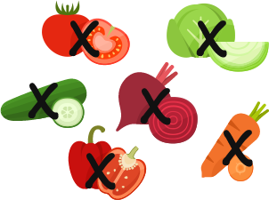 veggies with six crossed out