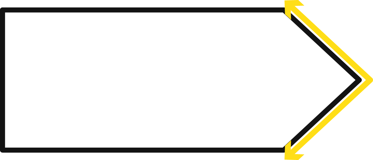 A shape that has a box as the left side and a an acute angle traced on the right side.