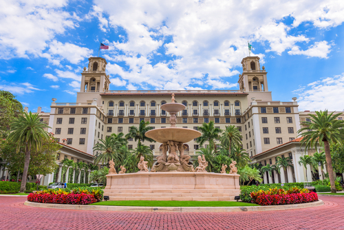WEST PALM BEACH, FLORIDA - APRIL 4, 2016: The exterior of Breakers Hotel in West Palm Beach. The hotel dates from 1925.