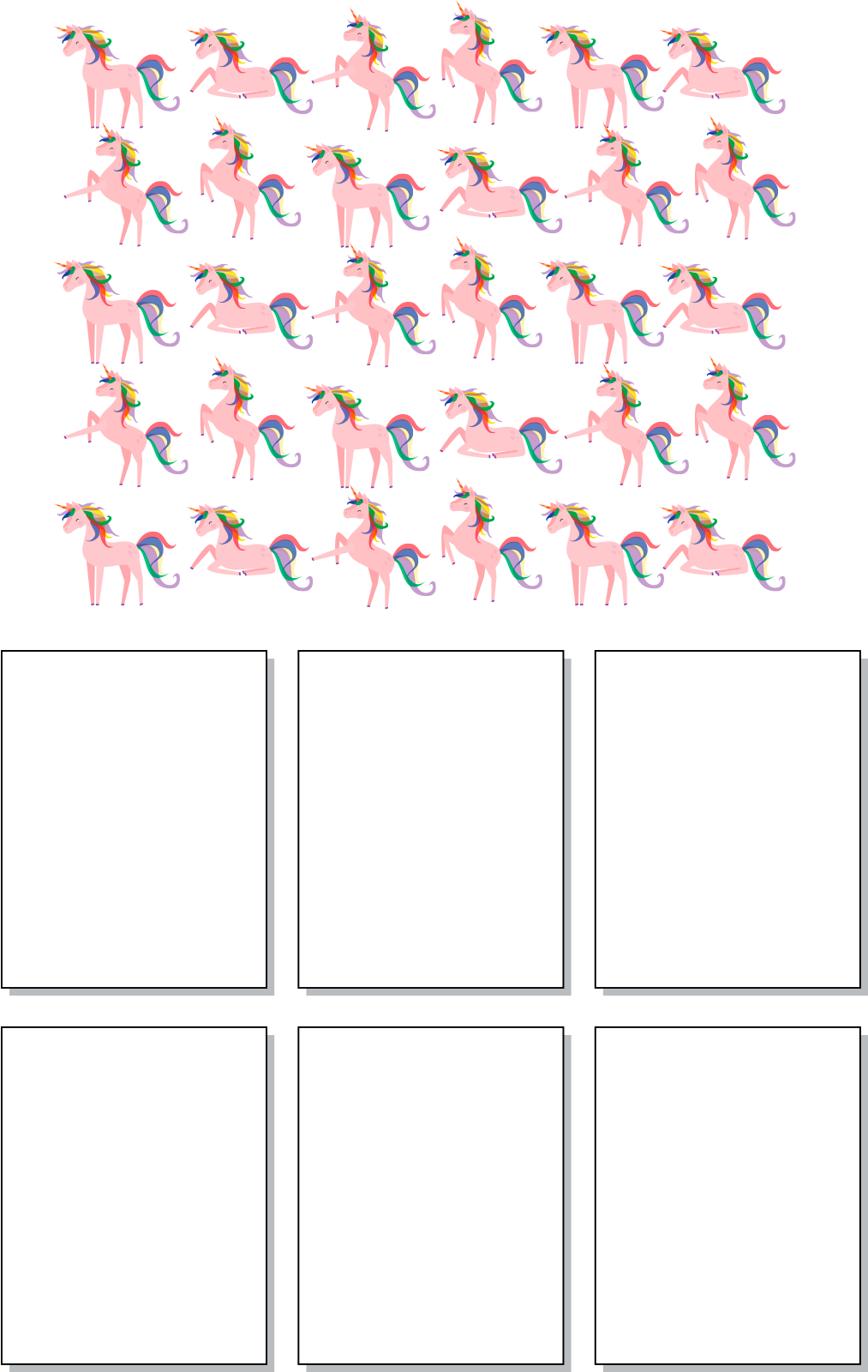 30 unicorn stickers and 6 empty groups