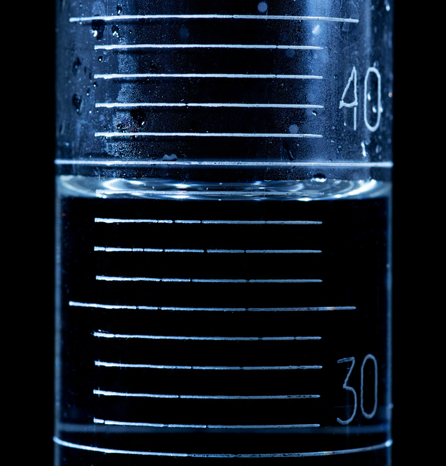 Liquid A in a graduated cylinder contains liquid close to 40