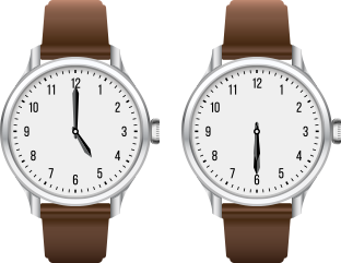 two watches: 5:00 and 6:30