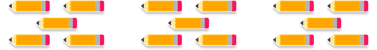 3 groups of 5 pencils