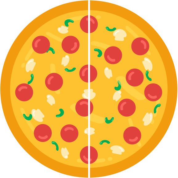 pizza partitioned into 2 equal parts