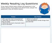 Independent Reading Log Weekly Questions