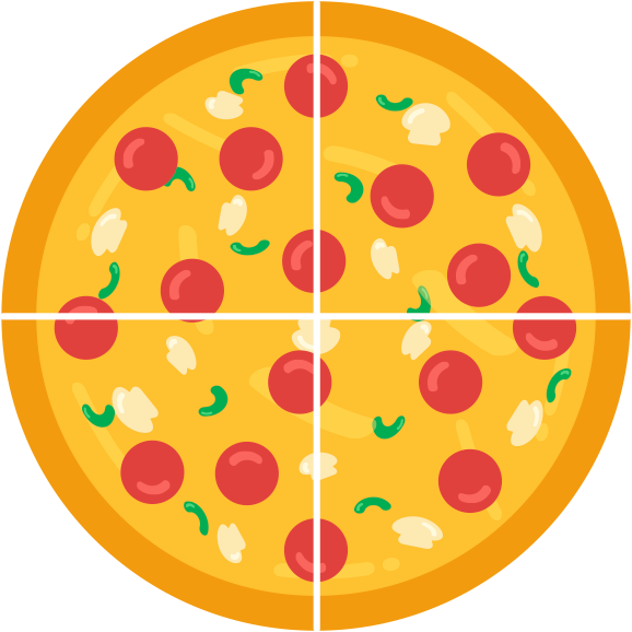 pizza partitioned into 4 equal parts