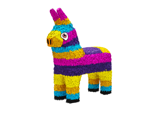 Colorful Pinata, front angle view isolated on white background. 3D Rendering, Illustration.