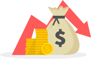 Money loss, Down arrow stocks graph, concept of financial crisis, market fall.