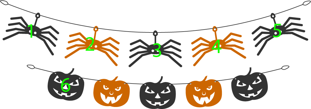 10 halloween decorations: Counting 1, 2, 3, 4, 5, 6