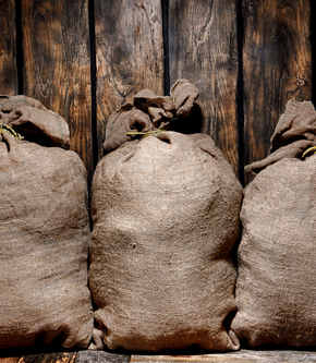 Vintage brown burlap sac bags.