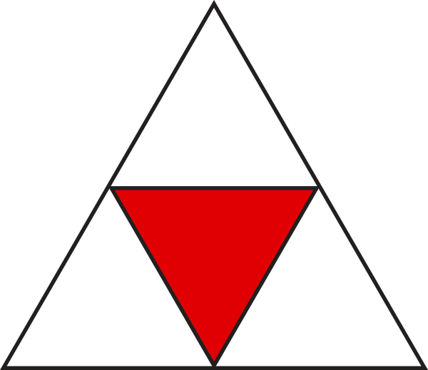 four triangles making a big triangle with a red center