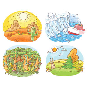 Set of four different climatic zones