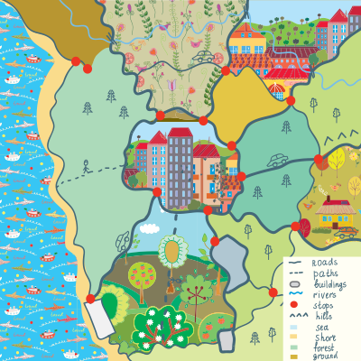 Child map with funny patterns cartoon.