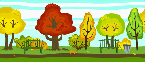 Trees in Autumn Park