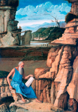 St. Jerome reading in a landscape painting