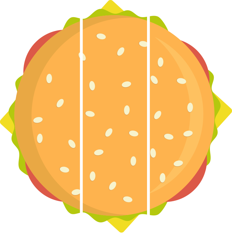 cheeseburger partitioned into 3 equal parts