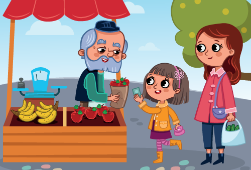 fruit stand with one customer