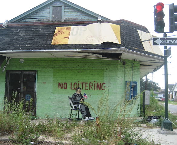 Lower 9th Ward, New Orleans. Building derelict since the Hurricane Katrina levee failure disaster of 2005, with graffiti art by 