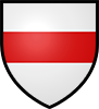 A white shield showing a horizontal red stripe