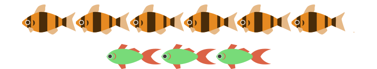 6 stripped fish and 3 plain fish