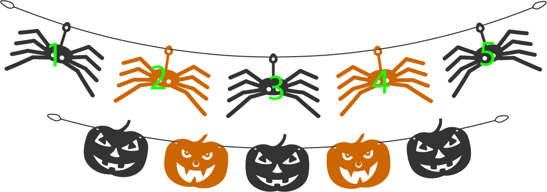 10 halloween decorations: Counting 1, 2, 3, 4, 5