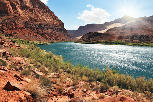 A reservation of Indians of the Navajo, the USA. The river Colorado in abrupt coast from red sandstone