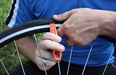 Man fixing bike tire