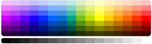 Swatches of color arranged by hue, saturation and brightness