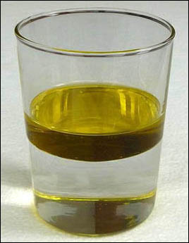 Two phases (water and oil) in the same state of aggregation (liquid). Two phases (water and oil) in the same state of aggregation (liquid).