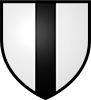 A white shield showing a diagonal red stripe