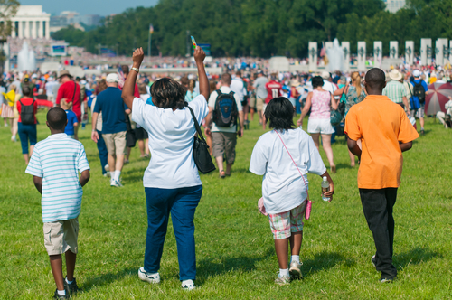 A family walking on the National Mall in Washington, DC