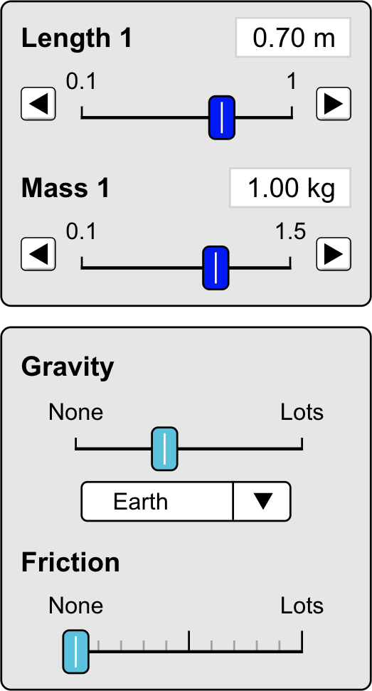 screenshot of length and gravity panels
