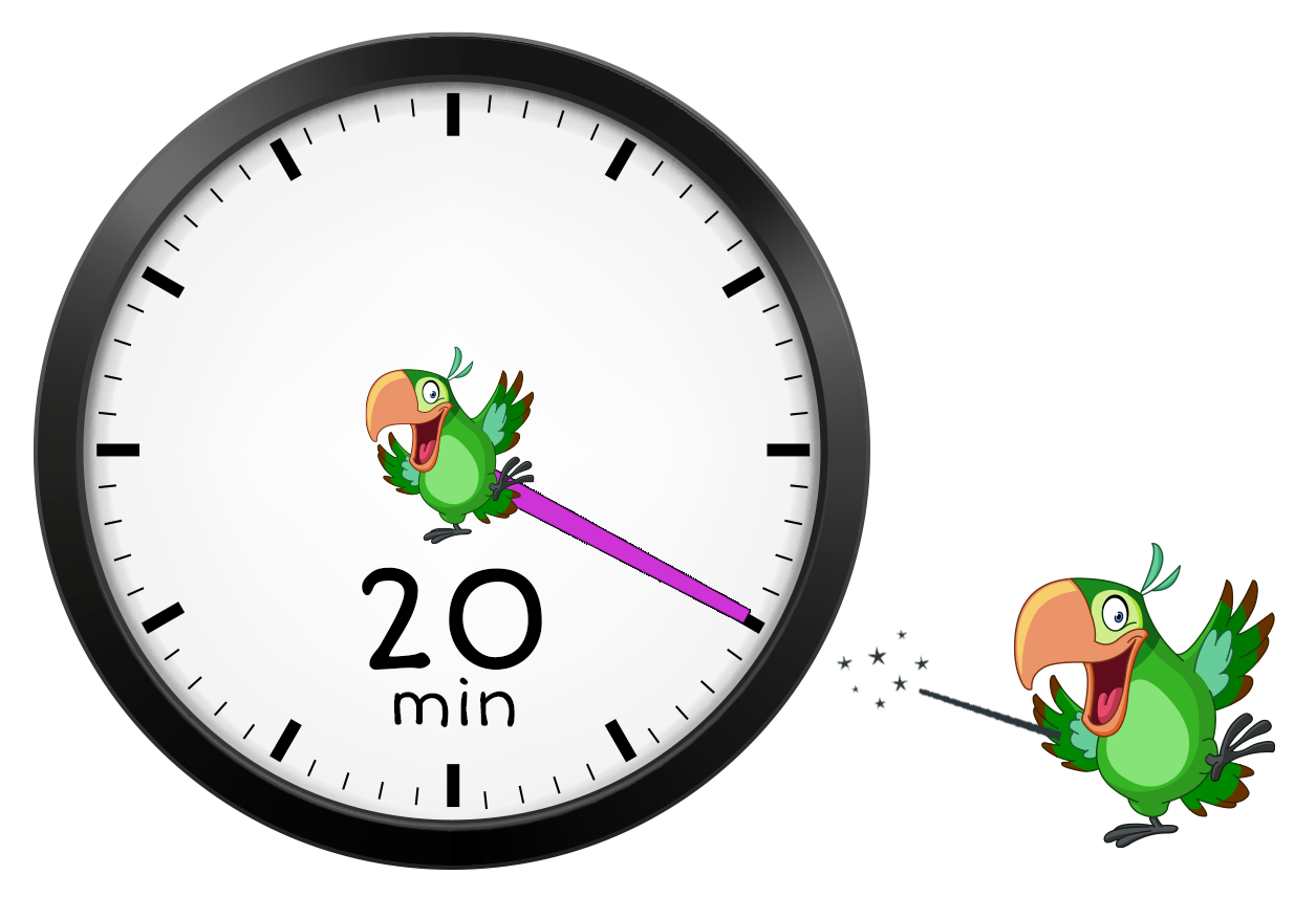 clock with minute hand on 20 minutes