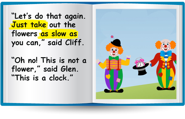 "Let's do that again. Just take out the flower as slow as you can," said Cliff. "Oh no! This is not a flower," said Glen, " this is a clock."