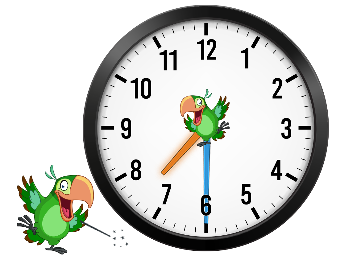 clock with hour and on 7 and minute hand on 6