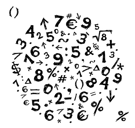 a circle comprised of math symbols