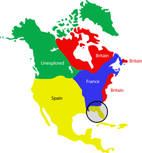 Map of North America with Florida circled.