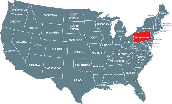 Map of US with Pennsylvania highlighted.