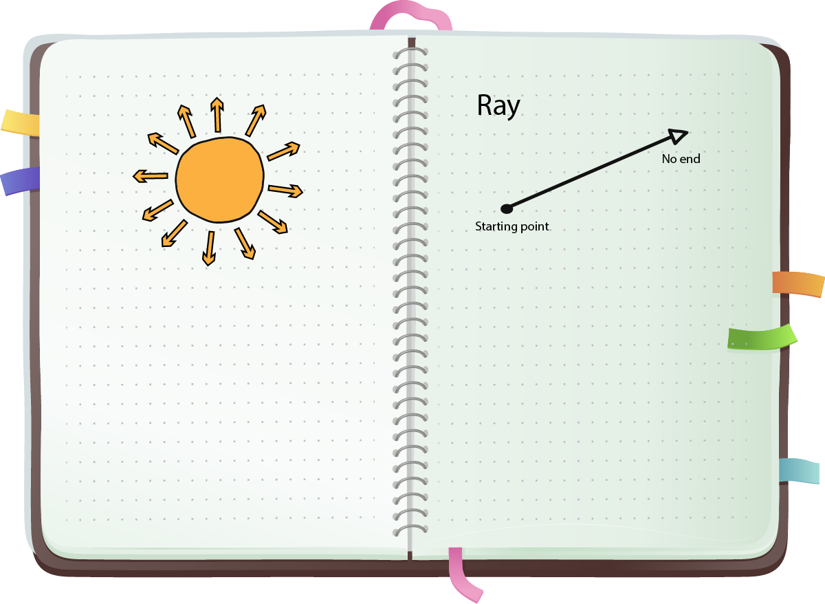 A ray is a straight line with an end point and an arrow.