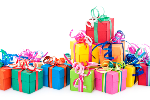 Colorful gifts box isolated on white background.