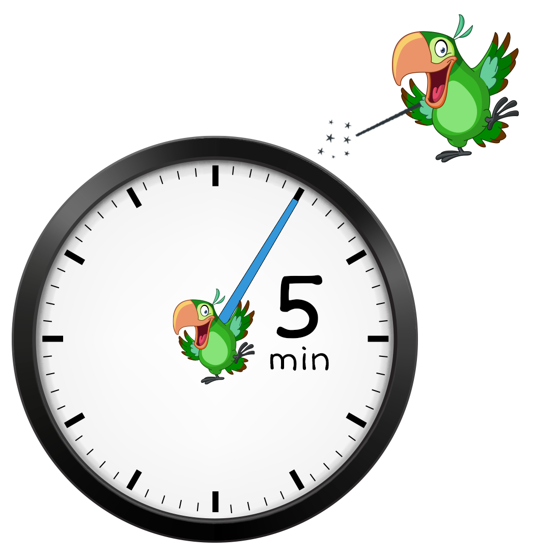 clock with minute hand on 5 minutes