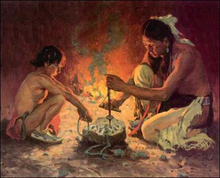 Cherokee starting a fire