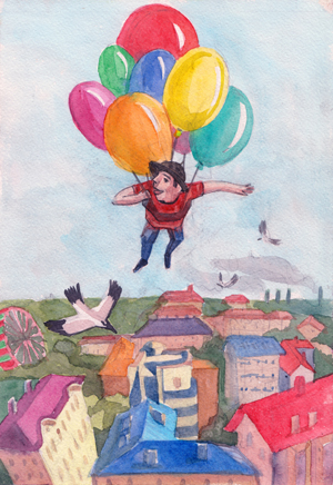 flying with balloons