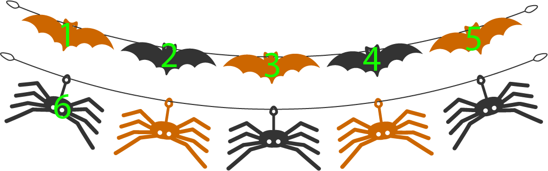10 halloween decorations: Counting 1, 2, 3, 4, 5, 6