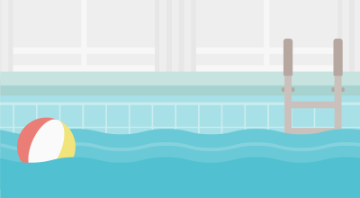 Background of swimming pool with inflatable ball vector flat design illustration.