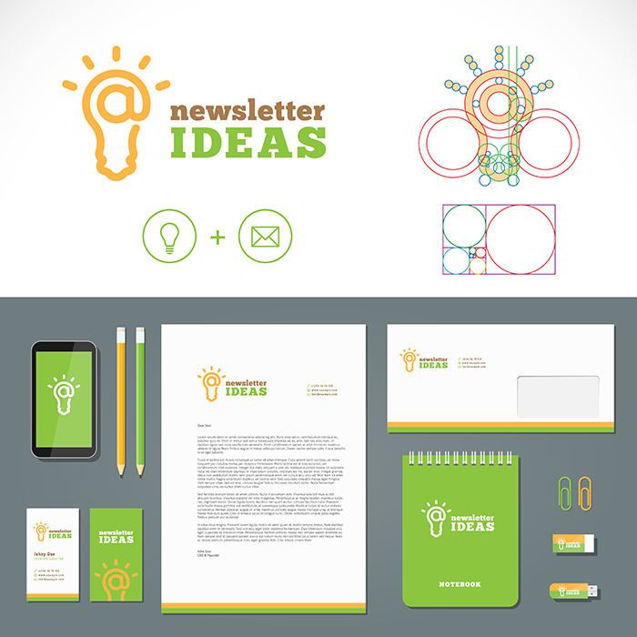 A lightbulb logo and different branding treatments